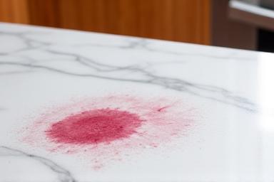 Kitchen counter with a removed red wine stain on white marble, now pristine